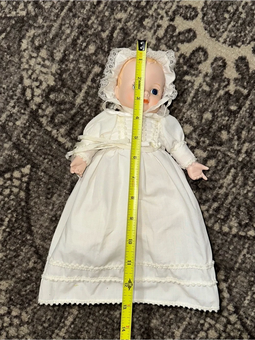 Russ Vintage White Porcelain & Cloth Baby Love Christening Doll with Lace Bonnet